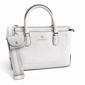 Nanette Lepore White Pebbled Leather Satchel with Striped Strap NWOT